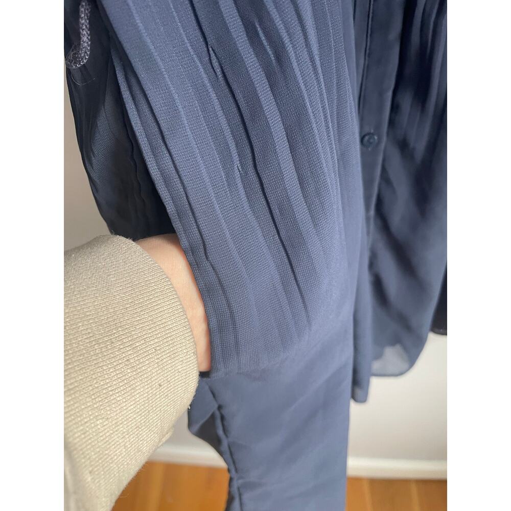 Abercrombie & Fitch navy blue chiffon pleated collared mini dress medium petite - Picture 4 of 5